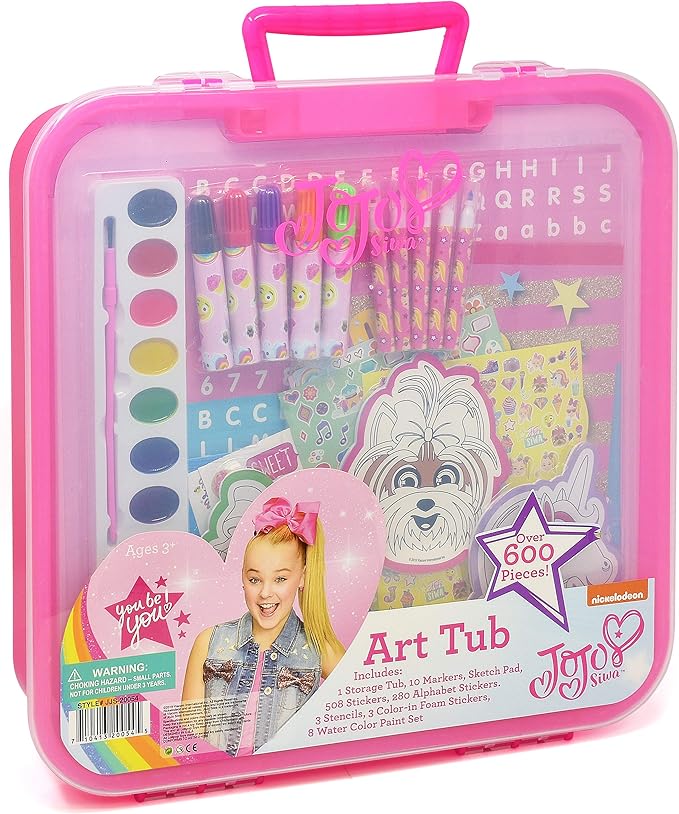 JoJo Siwa Coloring and Activity Art Tub, Includes Markers, Stickers, Mess Free Crafts Color Kit in Art Tub, for Toddlers, Boys and Kids