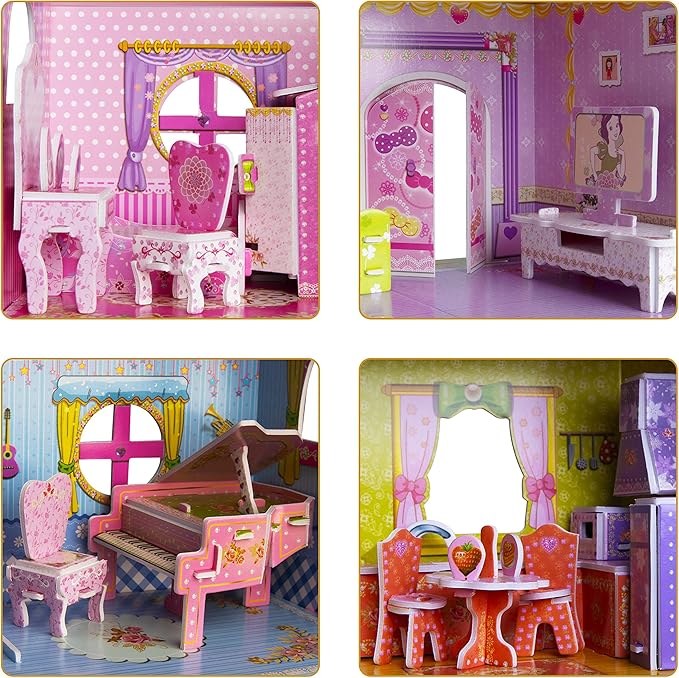 WISESTAR Large Princess Castle 3D Puzzles Model Dollhouse Kits for Girls, 92PCS Fairytale House with Furniture, Educational Toy Birthday for Kids and Adults Fit for Kids Over 8 Years