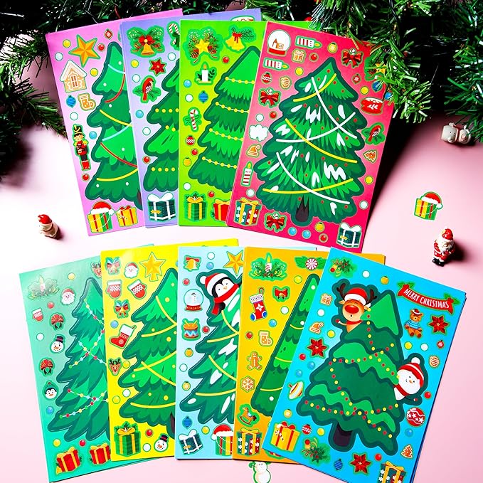 JOYIN 36 Pcs Christmas Tree Stickers Make Your Own Xmas Stocking Stuffers, Holiday Presents, Green Stickers for Kids Party Favor, Art Craft Supplies, Classroom Activities Game