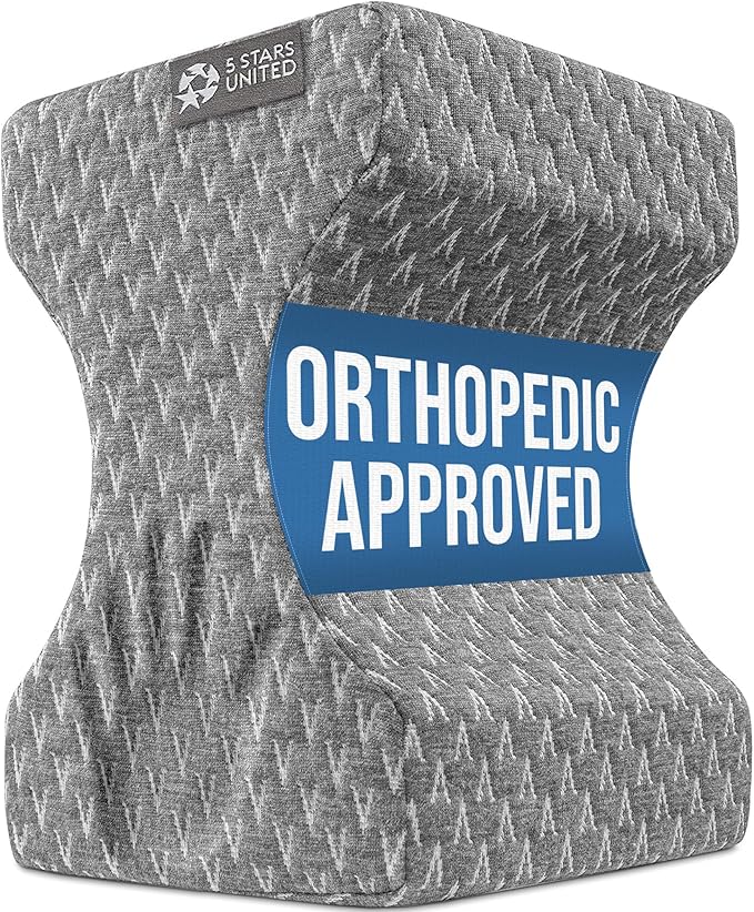 5 STARS UNITED Knee Pillow for Side Sleepers - Hip Pain Relief, Memory Foam Leg Cushion for Side Sleeping - Between Legs Pillow for Sciatica & Lower Back Pain, Gray