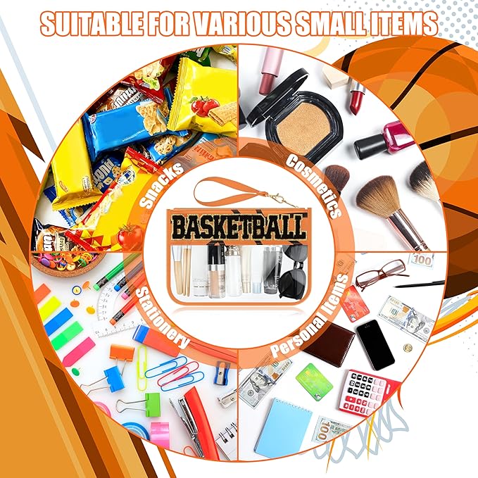 BuyCard Basketball Gifts Makeup Bag with Chenille Letter Patch, Clear Cosmetic Pouch PVC Organizer Purse, Waterproof Travel Bag, Portable Toiletry Storage Bag for Her Friends