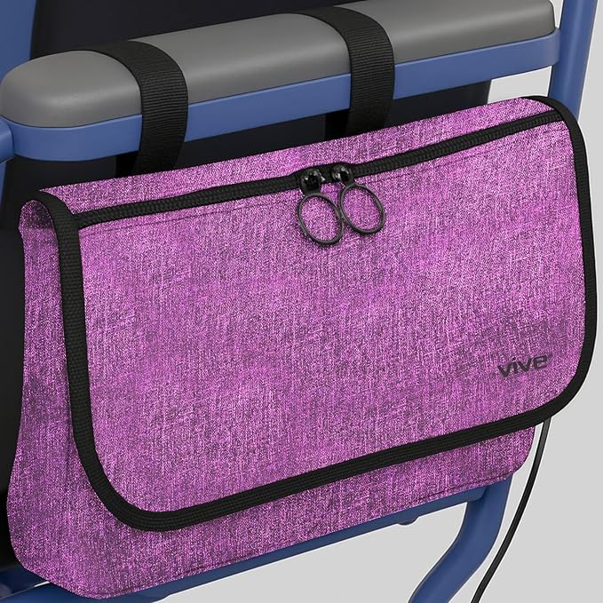 Vive Wheelchair Carry Bag - Arm Rest Pouch for Rollator, Walkers, Power Wheel Chairs and Knee Scooters - Side Storage Organizer for Elderly, Seniors, Adults (Purple)