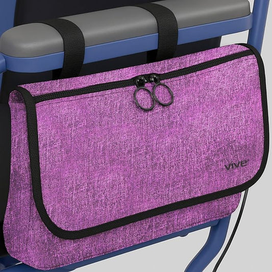 Vive Wheelchair Carry Bag - Arm Rest Pouch for Rollator, Walkers, Power Wheel Chairs and Knee Scooters - Side Storage Organizer for Elderly, Seniors, Adults (Purple)