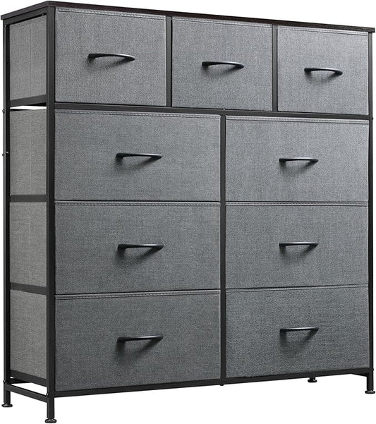 WLIVE 9-Drawer Dresser, Fabric Storage Tower for Bedroom, Hallway, Entryway, Closet, Tall Chest Organizer Unit with Fabric Bins, Steel Frame, Wood Top, Easy Pull Handle, Dark Grey