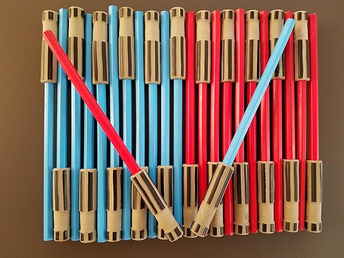 Light Saber Pencils Party Favors, Set for Kids 24 pack of Red and Blue Pencils with 3D Top Gifts Supplies for Star Wars Fan Boys Girls Teen Tween Adult - birthday party favors star wars Pencils