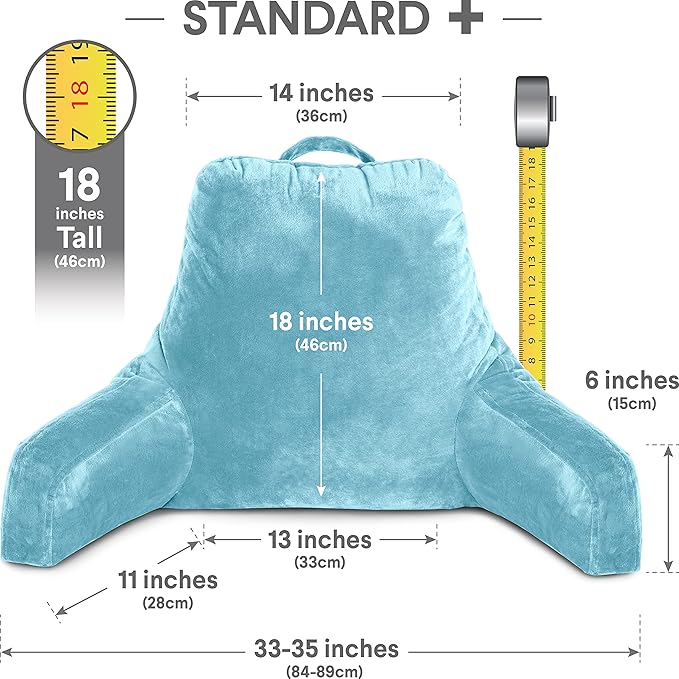 Husband Pillow Carolina Blue, Original Reading Pillow in Bed Rest Chair, Shredded Memory Foam Large Lounge Cushion Adult Backrest with Arms, Comfy Back Support, Sit Sitting Up, Wash/Removable Cover