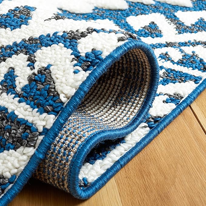 Safavieh Moroccan Tassel Shag Collection Runner Rug - 2'3" x 8', Navy & Ivory, Rustic Trellis, Non-Shedding & Easy Care, 2-inch Thick Ideal for High Traffic Areas in Living Room, Bedroom (MTS652N)