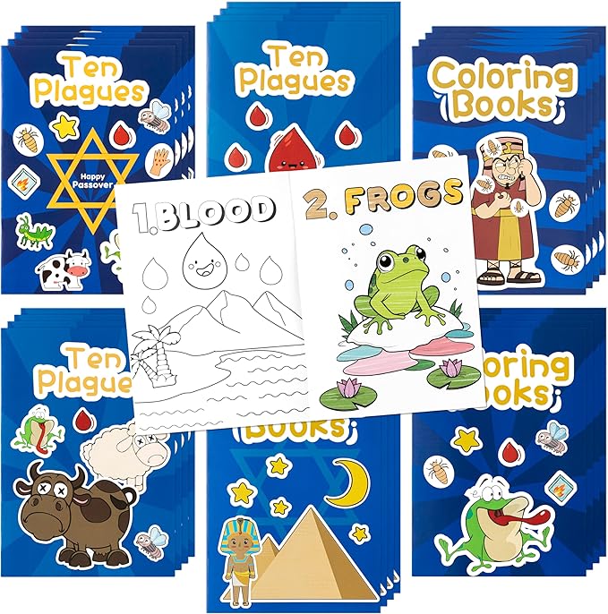 24Pcs Passover Coloring Books for Kids Bulk Ten Plagues Mini Coloring Booklet Pesach Jewish Holiday DIY Educational Art Drawing Book with for Jewish Pesach Seder Party Favors Goodie Bag Filler
