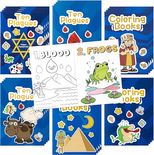 24Pcs Passover Coloring Books for Kids Bulk Ten Plagues Mini Coloring Booklet Pesach Jewish Holiday DIY Educational Art Drawing Book with for Jewish Pesach Seder Party Favors Goodie Bag Filler