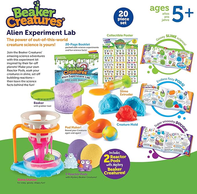 Learning Resources Beaker Creatures Alien Experiment Lab, 18 Piece Set, Ages 5+,Science Exploration, Science Kit for Kids, Fun Science Experiments for Kids