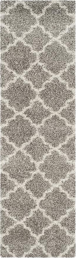 SAFAVIEH Hudson Shag Collection Runner Rug - 2'3" x 18', Grey & Ivory, Moroccan Trellis Design, Non-Shedding & Easy Care, 2-inch Thick Ideal for High Traffic Areas in Living Room, Bedroom (SGH282B)