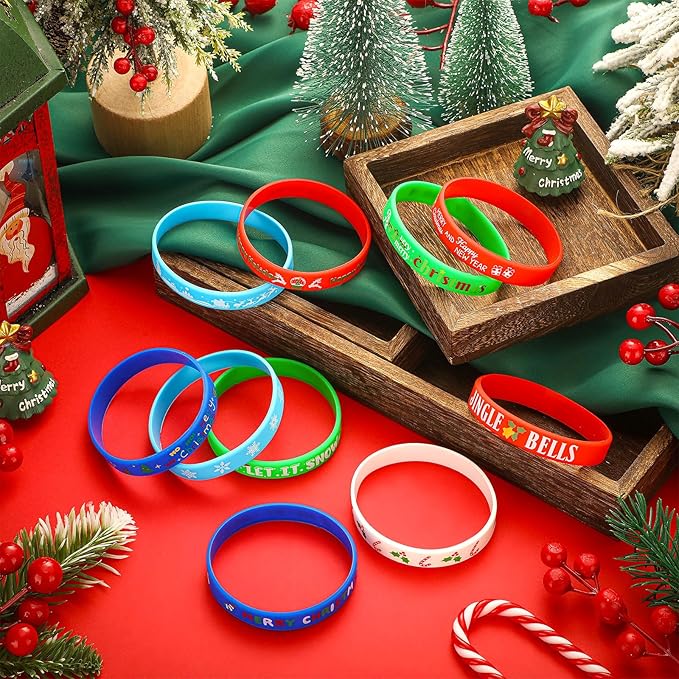 Hiboom 100 Pieces Christmas Silicone Bracelets Bulk Christmas party favors Rubber Wristbands for Adults Holiday Party Decoration Supplies Stocking Stuffers, 10 Styles