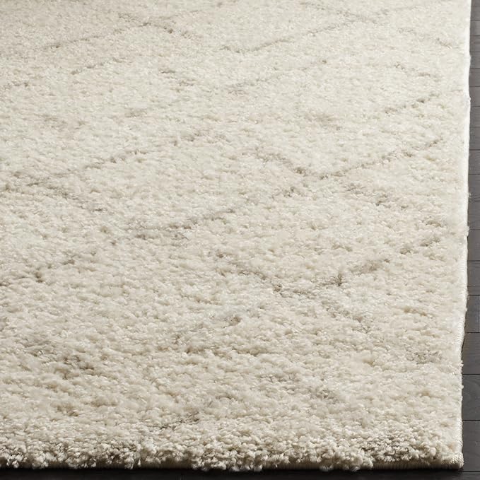 SAFAVIEH Arizona Shag Collection 2'3" x 14' Ivory/Beige ASG743A Moroccan Diamond Non-Shedding 1.6-inch Thick Living Room Dining Entryway Foyer Hallway Runner Rug