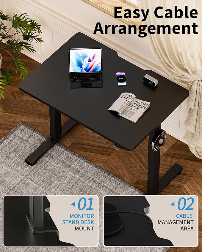 Okin Small Electric Standing Desk, 36 x 24 Inches Whole Piece Height Adjustable Desk, Black Sit to Stand Desks Computer Workstation for Home Office