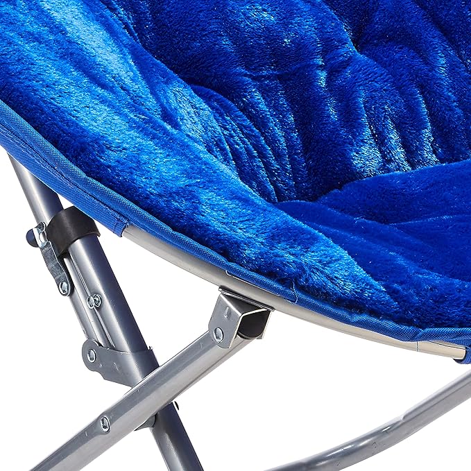 Urban Lifestyle Super Soft Faux Fur Saucer Chair with Folding Metal Frame, Navy, 29"X32"X22"