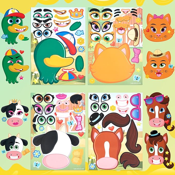 JOYIN 36 Pcs 9"x6" Farm Animals Make a face Stickers for Kids, Make Your Own Summer Sticker Sheets, Party Favors Kids Crafts, Goodie Bags Stuffers, Classroom Rewards