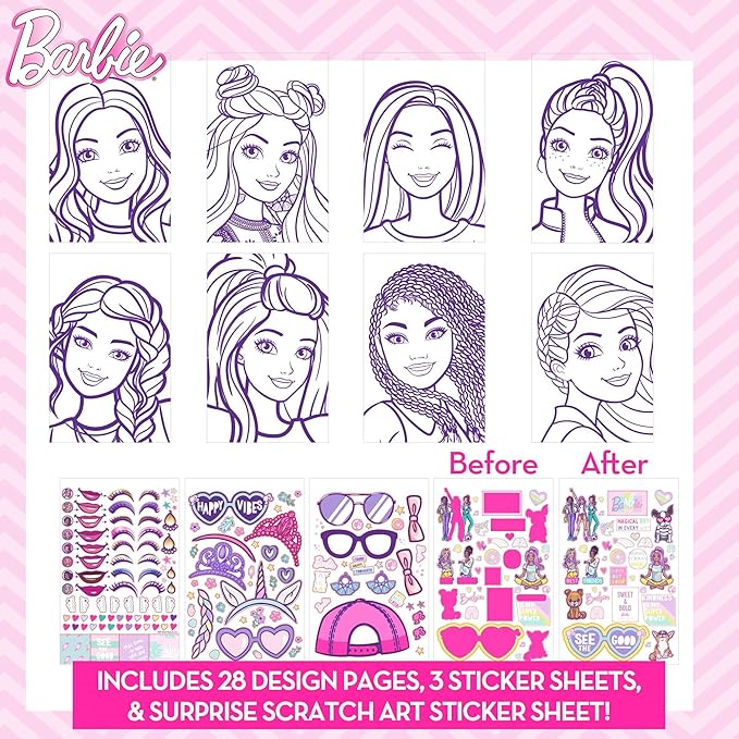 Horizon Group USA Barbie Makeup Artist Magazine, Create Your Own Hair & Makeup Looks Using 130+ Stencils, 180+ Stickers, Crayons, Pretend Makeup & More