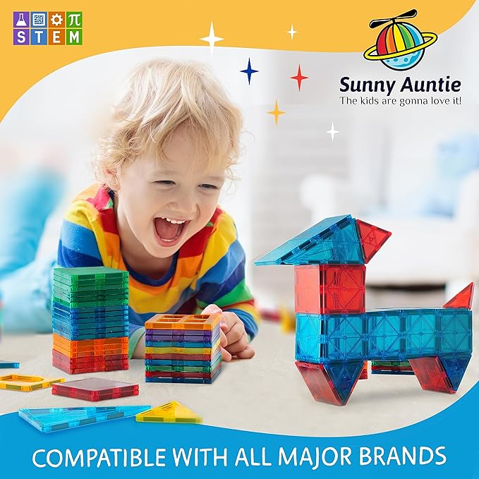 Magnetic Tiles 56 PCS, Magnetic Tiles for Kids & Toddlers Ages 3-8, Magnetic Toy for 3 4 5 6 7 8 Year Old Boys Girls Kids & Toddlers Magnetic Blocks Building Set STEM Toy, Great Gift for Kids aged 3-8
