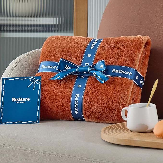 Bedsure GentleSoft Twin XL Fleece Blanket Dorm Bedding - Lightweight Soft Cozy Blankets for Bed, Sofa, Couch, Travel, Camping, Burnt Orange, 66"x90"