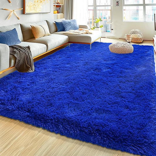 Xexsin Ultra Fluffy Area Rugs for Living Room Bedroom, 6x9 Fuzzy Large Living Room Rugs, Thick Shag Rug for Dorm, Soft Non Slip Kids Girls Boys Rug for Home Decor Aesthetic, Royal Blue