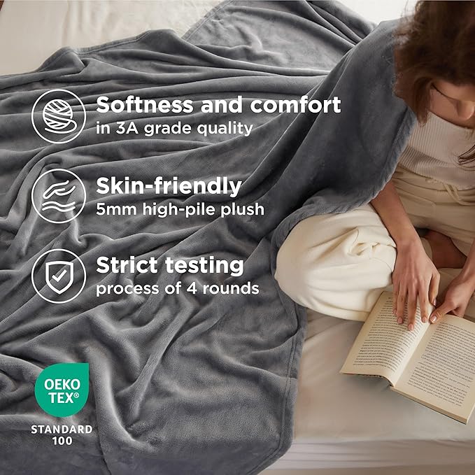Bedsure GentleSoft Fleece Throw XL Blanket for Couch - 300GSM Soft Lightweight Plush Cozy Blankets for Travel, Grey, 50x70 inches