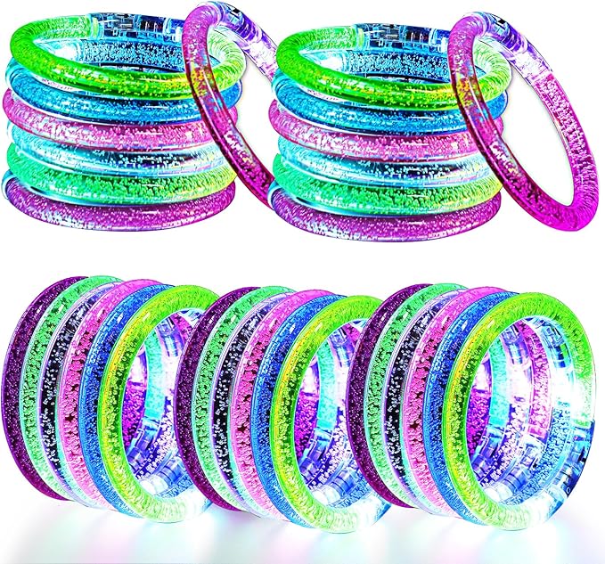 30 Pack Glow Sticks Bracelets,6 Color LED Bracelets,Light Up Bracelets Glow Party Favors for Kids Adults,Glow in the Dark Party Supplies for Birthday,Carnival,Wedding,Halloween,Concert