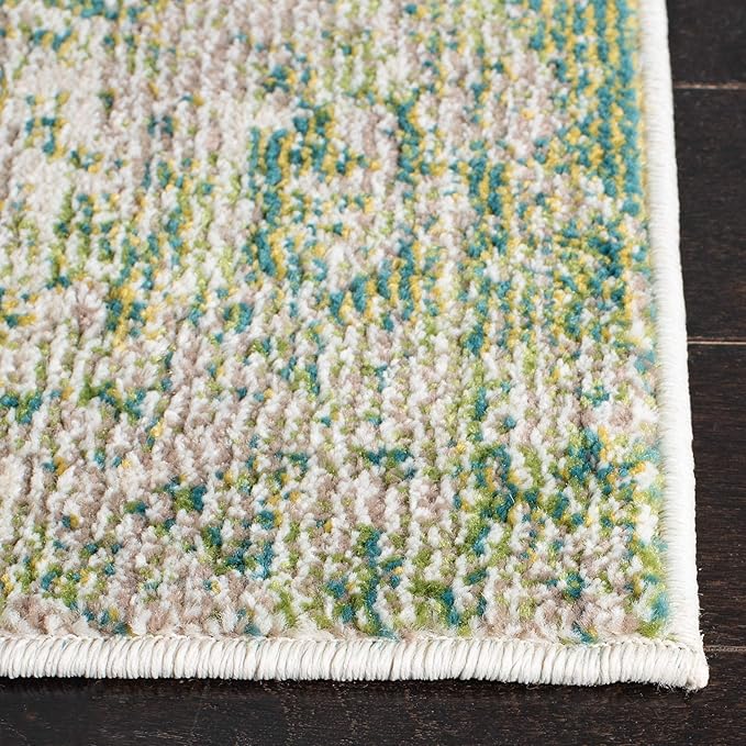 SAFAVIEH Madison Collection Runner Rug - 2'2" x 10', Green & Ivory, Modern Abstract Design, Non-Shedding & Easy Care, Ideal for High Traffic Areas in Living Room, Bedroom (MAD499Y)