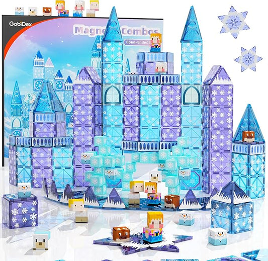 GobiDex 102PCS 2-in-1 Magnetic Tiles Blocks Frozen Toys for Girls, Princess Frozen Castle Magnet Building Blocks for Toddlers Kids, Build with MagWonder STEM Toys, 3+ Years Old Girls Birthday Gifts