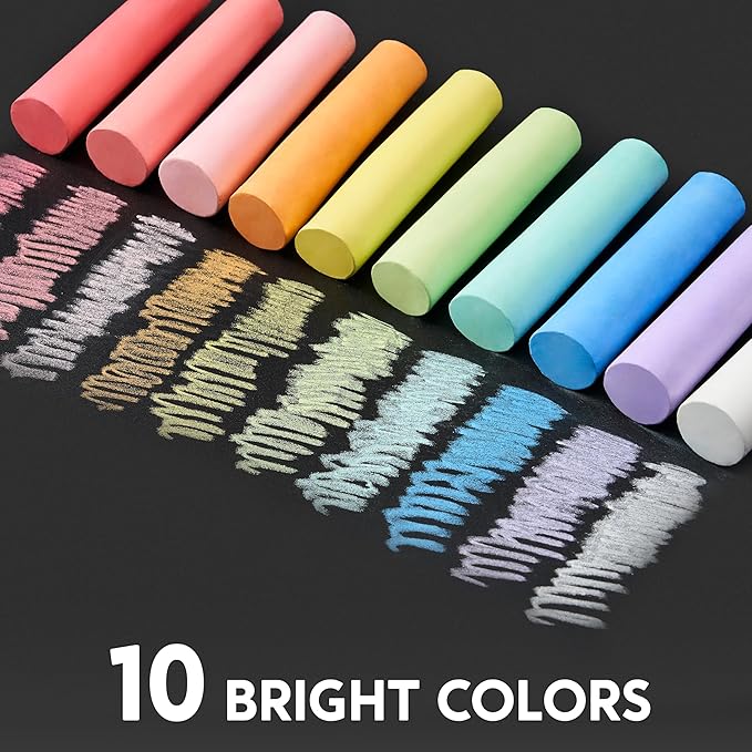 JOYIN 60 PCS Sidewalk Chalk Set (10 colors), Non-Toxic Washable Outdoor Jumbo Chalk Set for Painting on Chalkboard, Art Play and Playground Toy