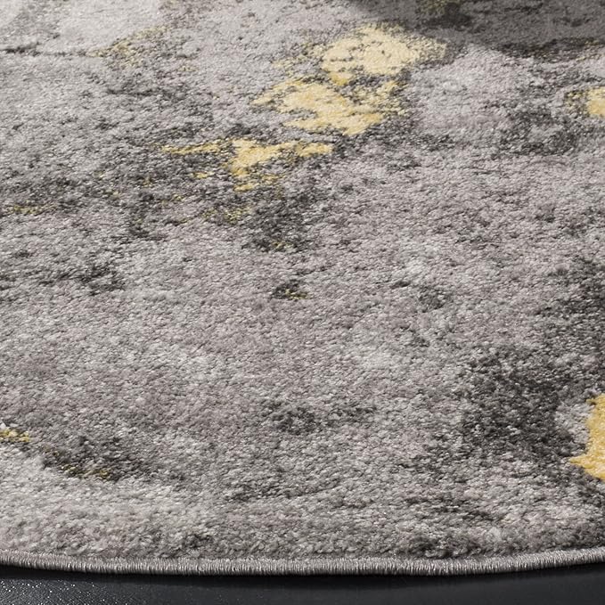 SAFAVIEH Adirondack Collection 8' Round Grey / Yellow ADR134H Modern Abstract Non-Shedding Living Room Bedroom Area Rug