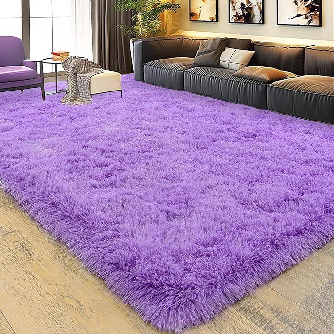 Xexsin Ultra Fluffy Area Rugs for Living Room Bedroom, 6x9 Fuzzy Large Living Room Rugs, Thick Shag Rug for Dorm, Soft Non Slip Kids Girls Boys Rug for Home Decor Aesthetic, Purple