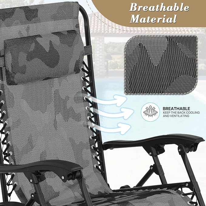 Athena Collection Zero Gravity Outdoor Lounge Chair Set of 2, 25" Width Pool Lounge Lawn Chairs Reclining, Outdoor Chaise with Cup Holder for Beach Patio Backyard Outside, Camouflage