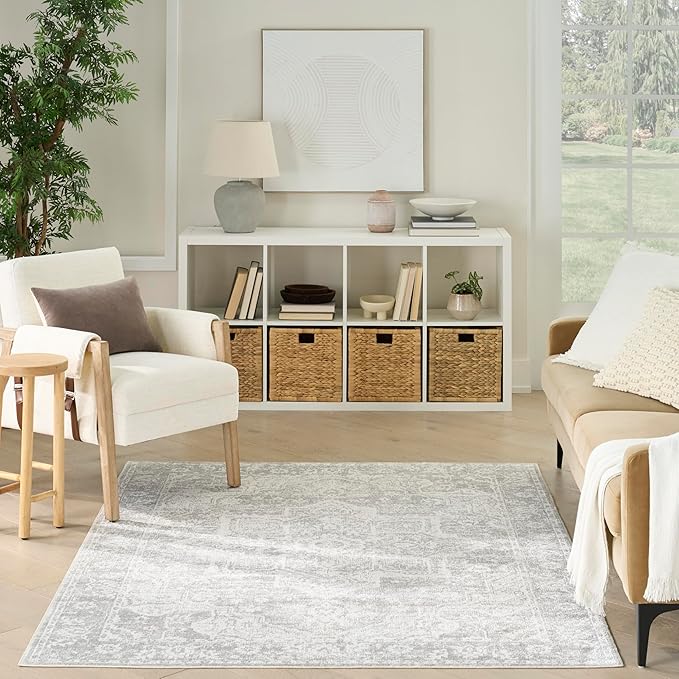Nourison Astra Machine Washable Grey 5'3" x 7' Area Rug - Easy Cleaning, Non Shedding, Bed Room, Living Room, Dining Room, Kitchen (5' x 7')