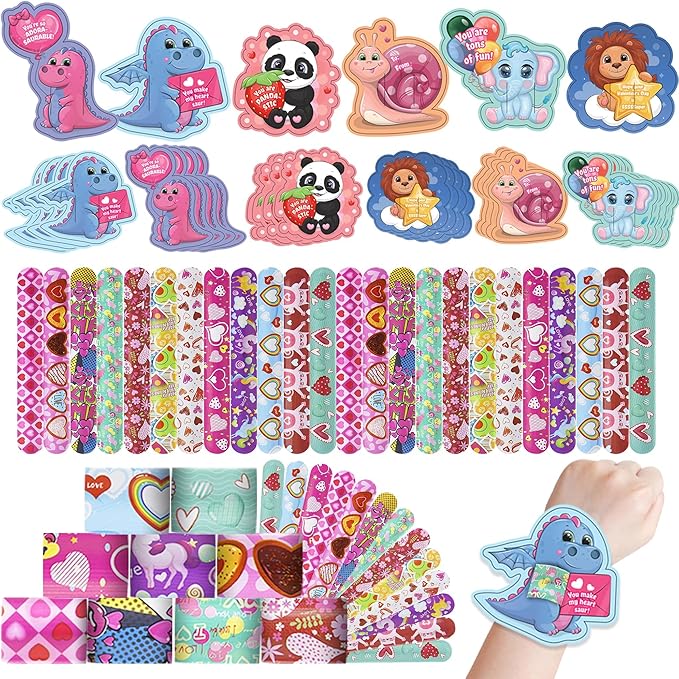 24 Pcs Valentines Day Slap Bracelets for Kids Party Favors, Holiday Slap Bracelets with Colorful Hearts for Girls Valentine's Day Party Decorations Classroom Prizes Birthday Gifts