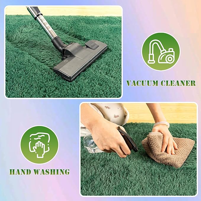 Xexsin Ultra Fluffy Area Rugs for Living Room Bedroom, 6x9 Fuzzy Large Living Room Rugs, Thick Shag Rug for Dorm, Soft Non Slip Kids Girls Boys Rug for Home Decor Aesthetic, Dark Green