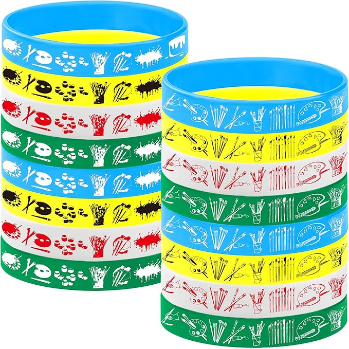 24PCS Art Painting Silicone Bracelets Rubber Wristbands -Paint Colorful Party Favors Artists Prizes Party Decorations Birthday Baby Shower Party Supplies