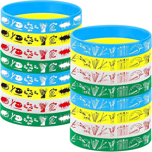 24PCS Art Painting Silicone Bracelets Rubber Wristbands -Paint Colorful Party Favors Artists Prizes Party Decorations Birthday Baby Shower Party Supplies