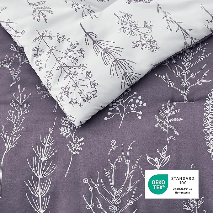 Bedsure Full Comforter Set - Grayish Purple Bed Set, 3 Pieces Cute Floral Bedding, 1 Soft Reversible Botanical Flowers Comforter and 2 Pillow Shams