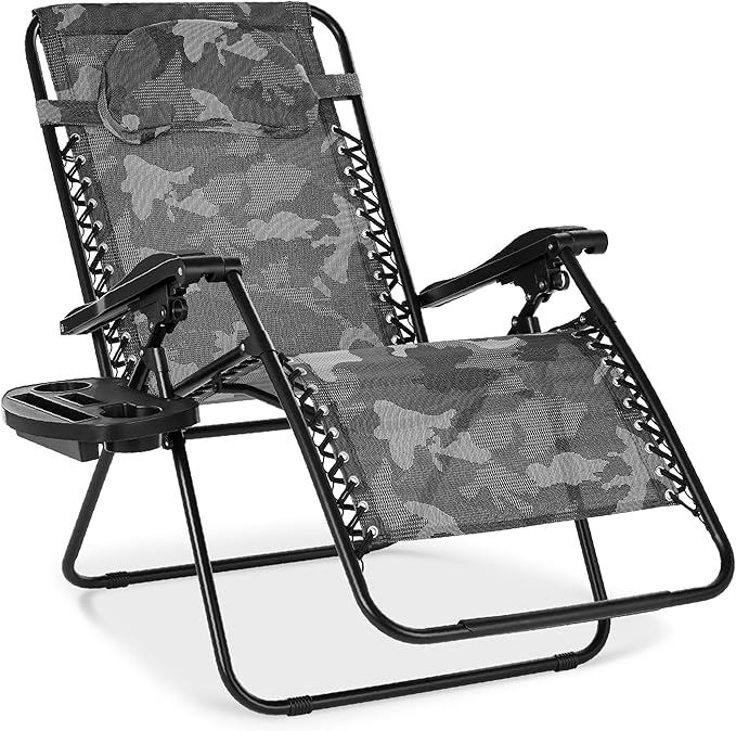 Best Choice Products Oversized Zero Gravity Chair, Folding Outdoor Patio Lounge Recliner w/Cup Holder Accessory Tray, Pillow - Camouflage