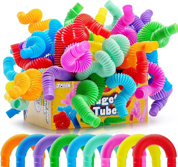 JOYIN 9 Pack Pop Tubes Sensory Toys (Large), Fidget Tubes Party Favors - 9 Colors, Connectable and Extendable for Stress Relief - Perfect for Party, Classroom Exchange, School Reward