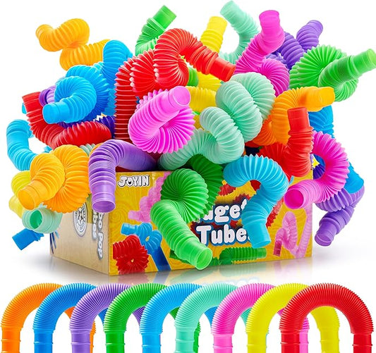 JOYIN 36 Pack Pop Tubes Sensory Toys (Large), Fidget Tubes Party Favors - 9 Colors, Connectable and Extendable for Stress Relief - Perfect for Party, Classroom Exchange, School Reward