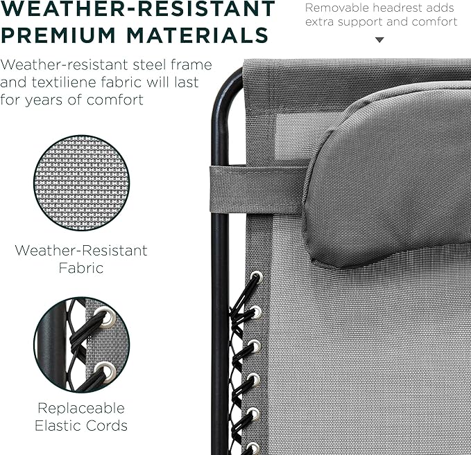 Best Choice Products Oversized Zero Gravity Chair, Folding Outdoor Patio Lounge Recliner w/Cup Holder Accessory Tray, Pillow - Gray