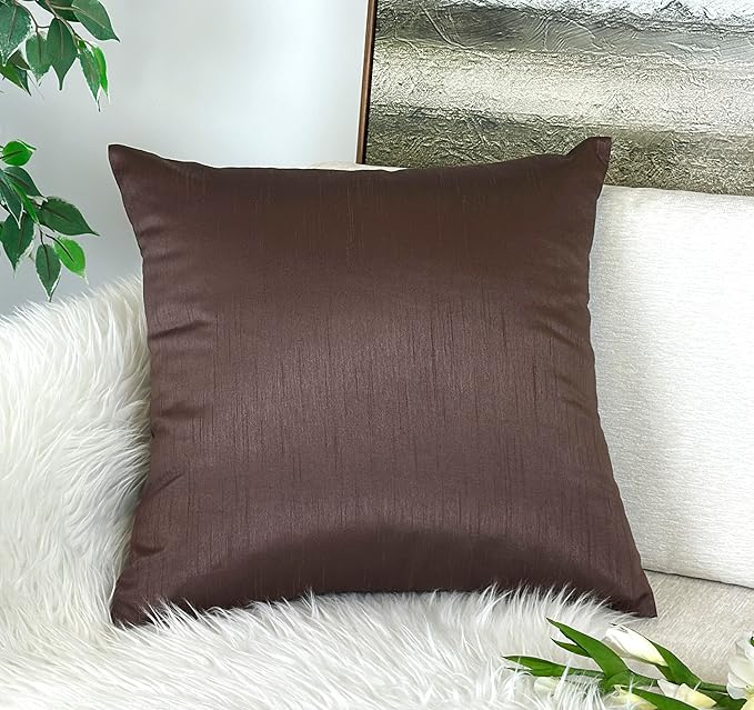 Aiking Home 20x20 Inches Faux Silk Square Throw Pillow Cover, Zipper Closure, Brown (Set of 2)
