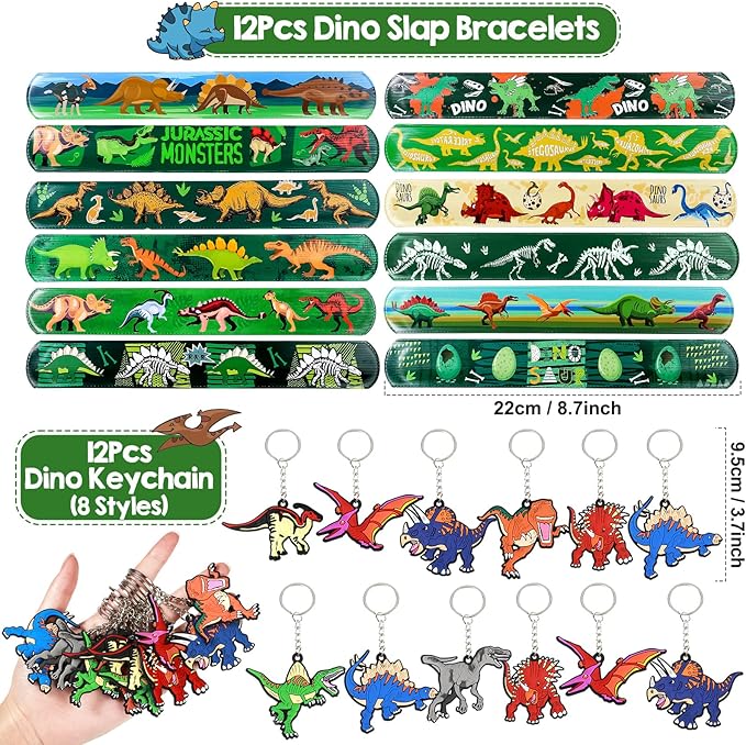 Golray 72Pack Dinosaur Birthday Party Supplies Favors Safari Hat Tote Goodie Bags Luminous Dino Figure Tattoo Keychain Slap Bracelet for Kid Boy Safari Jungle Explorer Dinosaur Party Favor Supplies