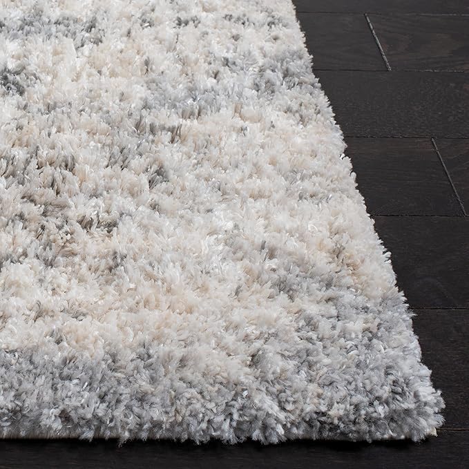 SAFAVIEH Berber Shag Collection 2' x 8' Ivory/Beige BER272A Modern Abstract Non-Shedding Living Room Bedroom Dining Room Entryway Plush 1.2-inch Thick Runner Rug