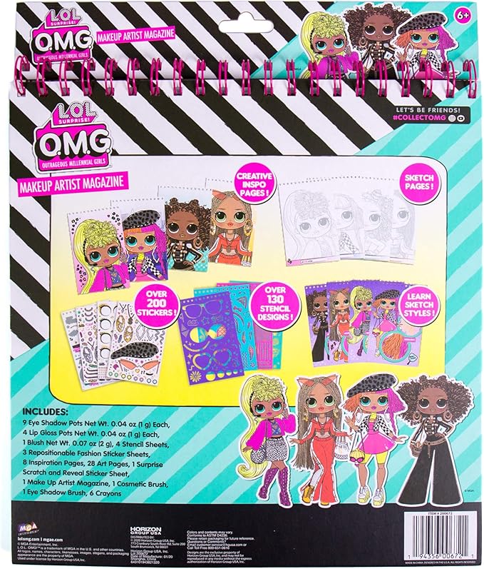 Horizon Group USA LOL OMG Make-Up Artist Magazine DIY Craft Kit, Design with Crayons, Stickers & More.Create Fashionable Looks Using Over 130 Stencil Designs & 200 Stickers