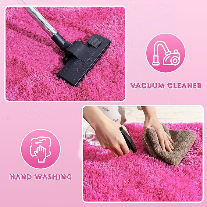 Xexsin Small Rugs for Bedroom, Fuzzy Throw Rug for Living Room Dorm, Soft Fluffy Bedroom Rug, Non Slip Shag Rugs, Modern Indoor Home Decor Aesthetic, 2x3 Feet, Hot Pink