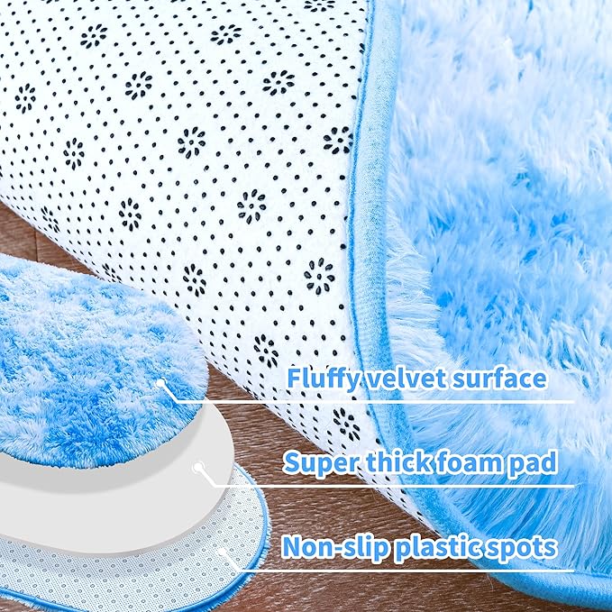 Noahas Oval Fluffy Blue Rainbow Rug 2.6X5.3 Small Kids Rugs for Bedroom Girls And Boys Aesthetic,Bedside Bedroom Rug,Ultra Soft Runner Carpet Modern Shaggy Nursery Area Rugs Home D飯r