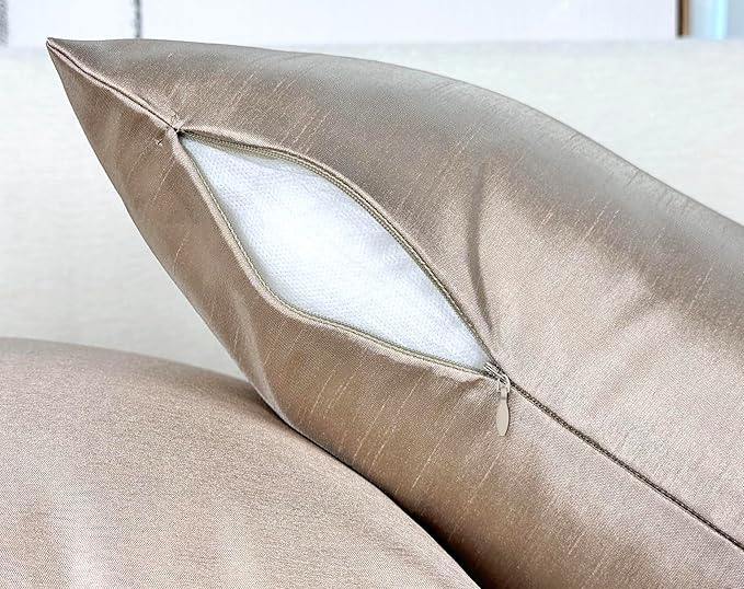 Aiking Home Collection 26x26 Inches Faux Silk Square European Shams, Zipper Closure, Sand (Set of 2)