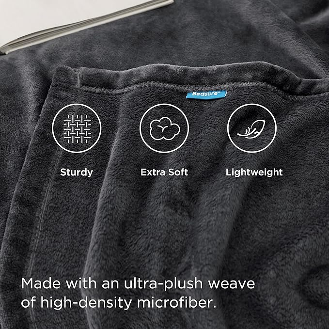 Bedsure GentleSoft Fleece Blanket Twin Size Dark Grey - 300GSM Lightweight Plush Fuzzy Cozy Soft Warm Blanket for Bed, Sofa, Couch, Travel, Camping, 60x80 inches